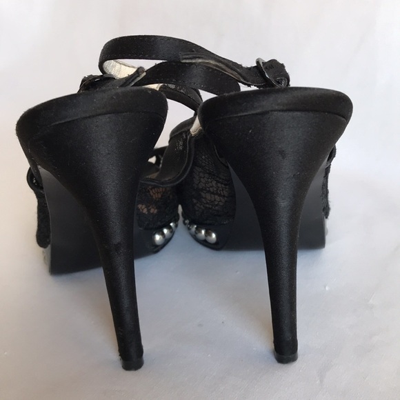 Nina New York black platform heels with ankle strap, pearl, bead, lace, size 7.5 - Picture 3 of 6